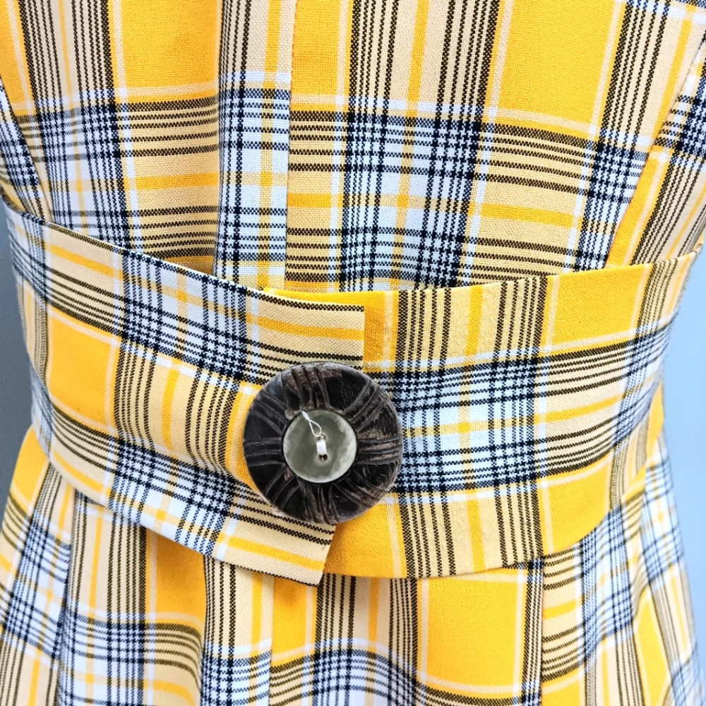 Vintage Handmade yellow plaid tie-back, zip maxi dress. Medium. - Picture 11 of 14